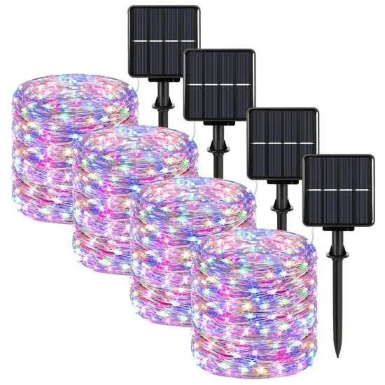 Extra-Long 288FT 800LED Solar Fairy String Lights, 4-Pack 72FT 200 LED Outdoor Twinkle Lights Waterproof, 8 Lighting Modes, Multicolor Silver Wire Lights for Deck Backyard Tree Garden Fence Pool Party {1}