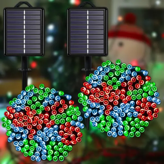 Solar Christmas String Lights Outdoor Waterproof Decorations, Red White Green Fairy Lights, 2PACK Total 400LED 144FT with 8Modes, Outside Lights for Tree, Garden, Patio, Fence, Balcony {1}