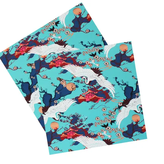 Bonsai Tree Crane Asian Mint Printed Spandex {4}