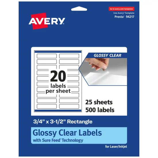 Avery Glossy Clear Rectangle Labels with Sure Feed, .75" x 3.5" {1}