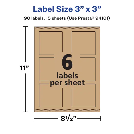 Avery Kraft Brown Square Labels with Sure Feed, 3" x 3" {5}