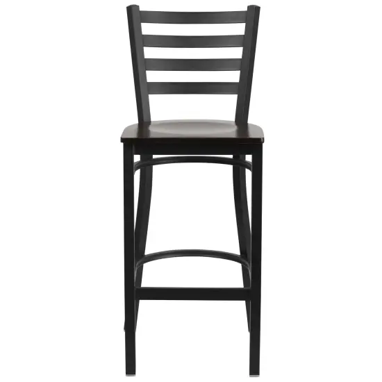 Emma and Oliver 2 Pack Ladder Back Metal Restaurant Barstool WalnutWood/Black {6}