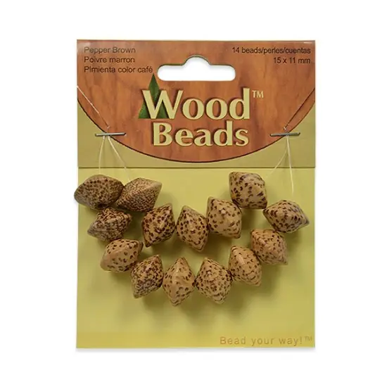 6 Packs of Wooden Bicone Beads - Pepper, Brown - 15x11mm - 14 pcs. {1}