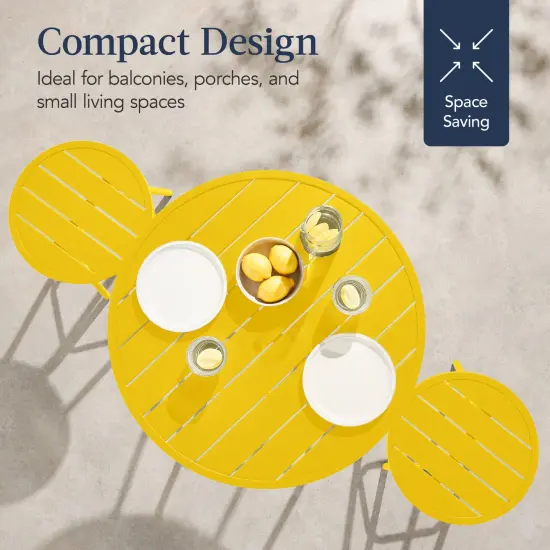 Best Choice Products 3-Piece Steel Patio Bar Height Round Bistro Set w/ Backless Stools, Slatted Design Yellow {6}