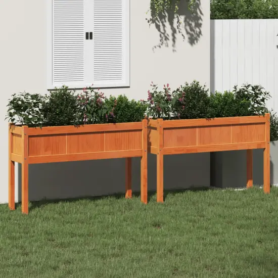 vidaXL Garden Planters 2 pcs with Legs Wax Brown Solid Wood Pine {1}