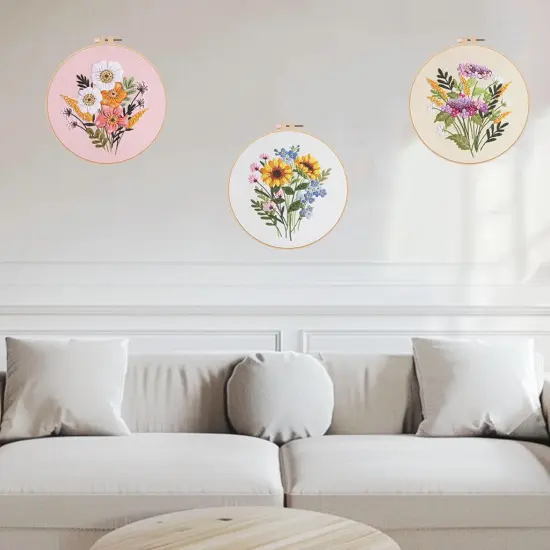3 PCS Embroidery Kit for Beginners - Cross Stitch DIY Craft Set, Flower Embroidery Accessories & Hoop Included, Hand Embroidery Kit for Adults Stitching Sewing Kit Gift | FlowerB Patterns {4}