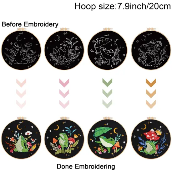 4 Set Frog Embroidery Kits for Beginners,Cross Stitch Kit for Adults,Starters DIY Needlepoint Including Embroidery Cloth with Art Mushroom Pattern and Instructions {6}