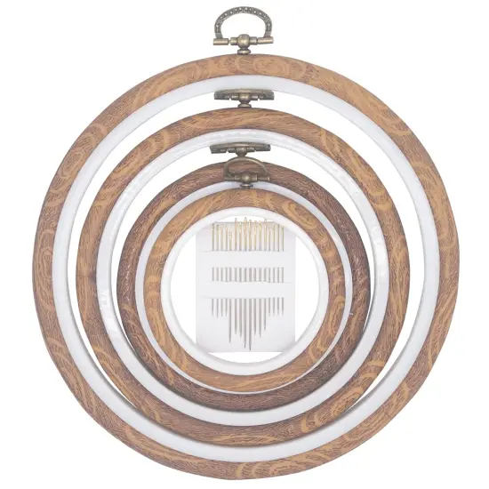 4 Pieces Embroidery Hoop Ring Plastic Cross Stitch Hoops Set Imitated Wood Display Frame Circle and Oval Embroidery Kits for Art Craft Sewing and Hanging,With 16pcs Gold Eye Sewing Needles {1}