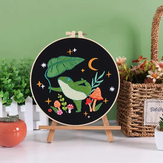 Frog Embroidery Kits for Beginners with Art Night Pattern, Cross Stitch Kit for Adults,DIY Needlepoint for Embroidery Starter {3}