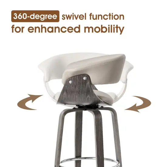 Set of 2/4 Mid-century Modern Leatherette Swivel Bar Stools/Counter Stools with Walnut Bentwood Frame {2}