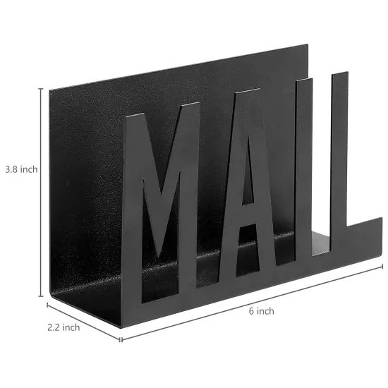 Modern Black Metal Mail Holder Countertop Organizer with Cutout Mail Lettering Design, Office Desktop Envelope and Document Storage Rack {6}
