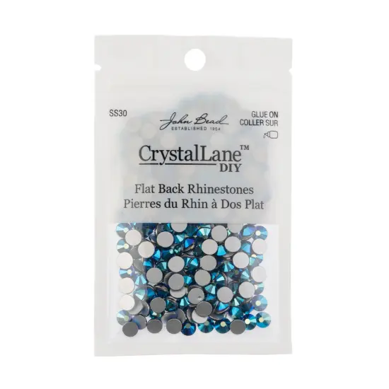 Crystal Lane DIY SS30 Glass Flatback Rhinestones, 288pcs Jet AB {3}