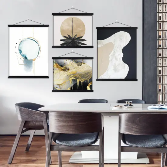 4 Pack 8x10 8x12 8x18 Poster Frame, Magnetic Light Wood Frame Hanger for Photo Picutre Canvas Artwork Art Print Wall Hanging (4 Packs, 8", Black) {4}