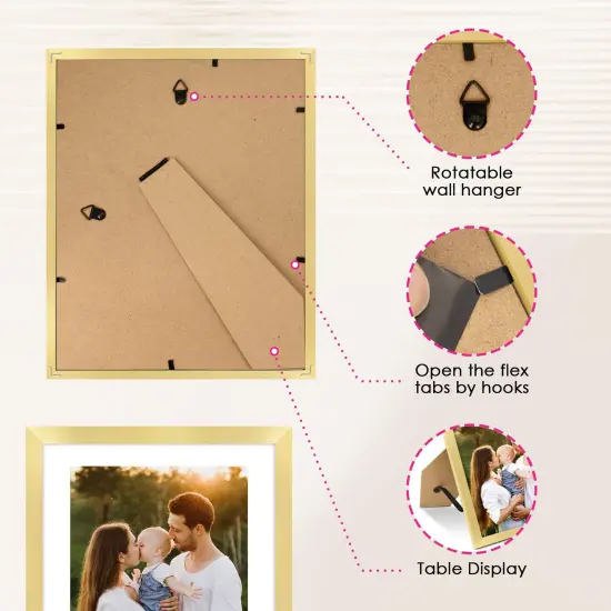 8x10 Picture Frame Bulk-6 Pack, Gold Picture Frames Collage Wall Decor, Wall & Tabletop Picture Frames, Photo Frame with HD Plexiglass, Display Pictures 5x7 with Mat or 8x10 Without Mat {4}