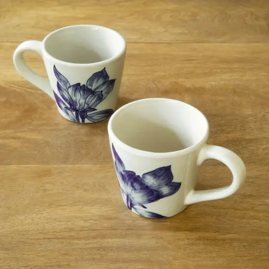 White Ceramic Coffee Mug With Floral Print - Set Of 2 {2}