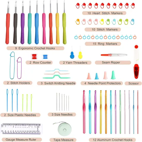 Crochet Hooks Kit with Case, 86-Piece, Ergonomic Crochet Needles Weave Yarn Kits DIY Hand Knitting Art Tools {3}