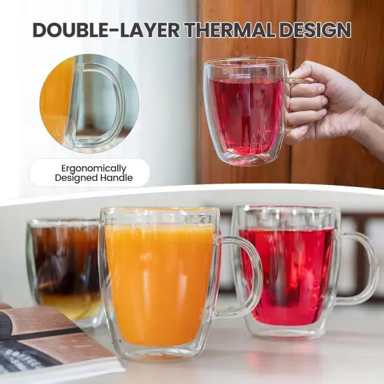 Double Wall Glass Coffee Mugs (4-Pack) - 12 Ounces Clear Glass Coffee Cups {2}