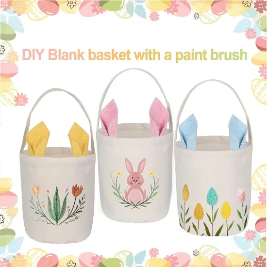 3 Pack Easter Baskets, Personalized Bunny Eggs Canvas Tote Bags for Easter Party Favor Supplies (A- DIY Canvas Baskets) {4}