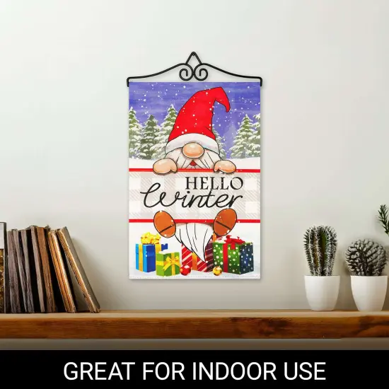 G128 Combo Pack Garden Flag Hanger 14IN & Garden Flag Hello Winter Gnome Gifts Printed 12x18IN Double Sided {5}