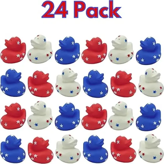 4E's Novelty 24 Pack Patriotic Rubber Duck - 2" Jeep Ducks for Ducking, Duck Party Favors 4th of July {2}