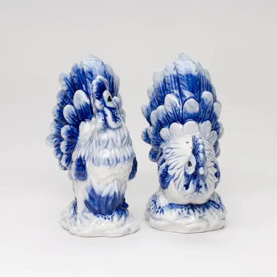 Dutch Blue Ceramic Country Rooster Salt And Pepper Shakers, Farm and Ranch Decor, Gift for Mom {6}