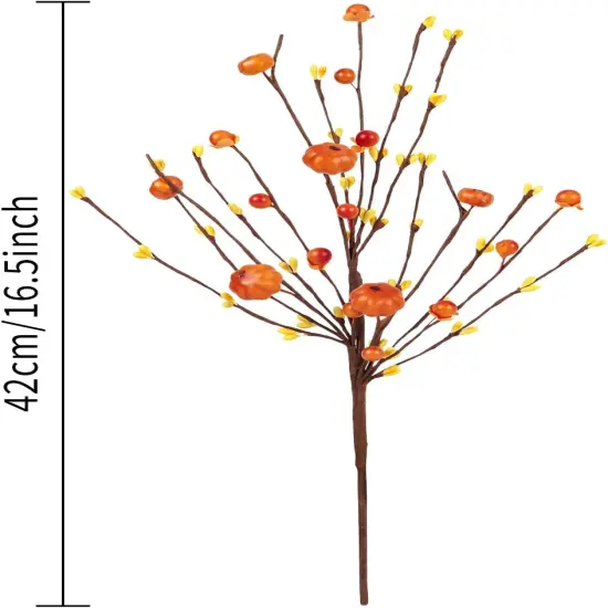 Set of 4 Artificial Fall Orange Berry Stems with Pumpkins Sprigs {2}