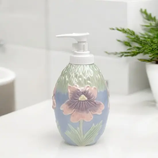 Ceramic Iris Flower Soap Dispenser, Vanity Decor, Gift for Her, Gift for Mom {1}