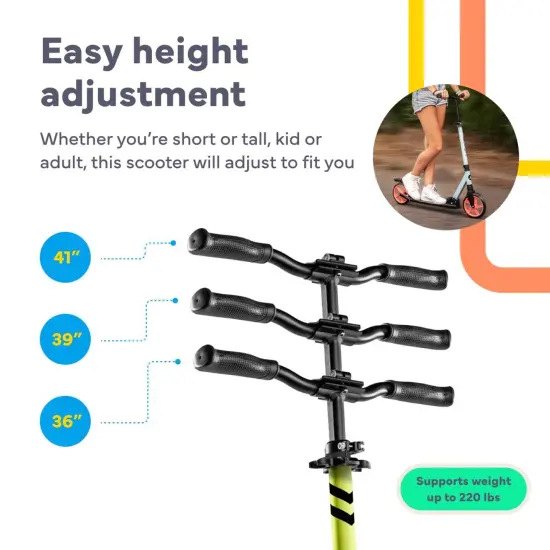 LaScoota Kick Scooter for Adults & Teens. Perfect for Ages 8-14 and Men & Women. Lightweight Foldable Adult Scooter with Large 8&rdquo; Wheels 220lbs (Regular (Teen), Yellow) Green {2}