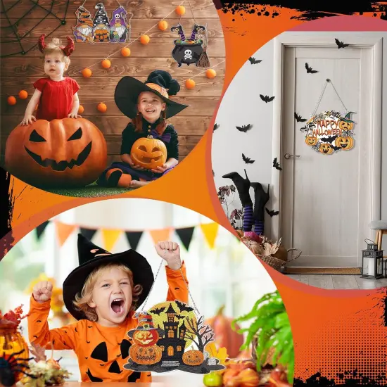 6 Pcs Halloween Diamond Painting Hanging Sign Set {4}