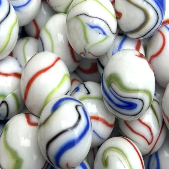 TIE-DYE White/Red/Blue/Green Glass Marbles 25mm (1 inch) SHOOTER Taw Lot {3}