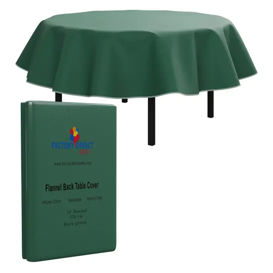 Exquisite Vinyl Tablecloth &ndash; 70" Round &ndash; Pack of 1 &ndash; Round Plastic Table Cover with Flannel Backing &ndash; Reusable & Waterproof Tablecloth for Parties and Events Dark Green {1}