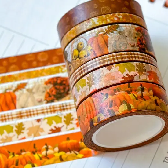 Fall Farm Leaves Pumpkins Foliage Washi Tape Set September 2024 - W115 {1}