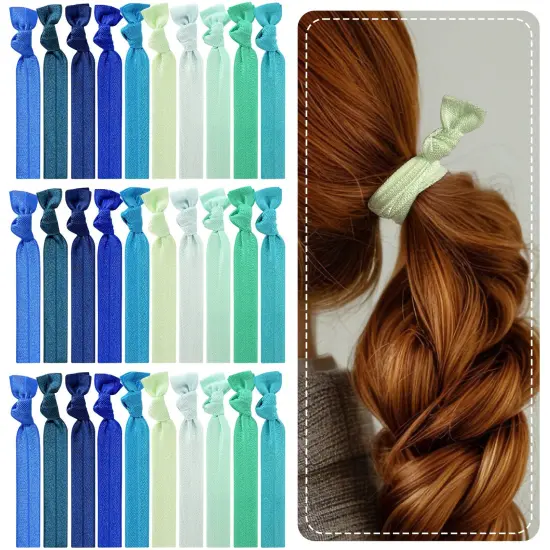 Wrapables No Crease Ouchless Elastic Ribbon Hair Ties Ponytail Holders (Set of 30), Cool {1}