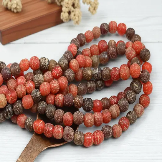 Mixed Red Pompeii Round Beads (24" Strand) Indonesian Glass Beads {3}