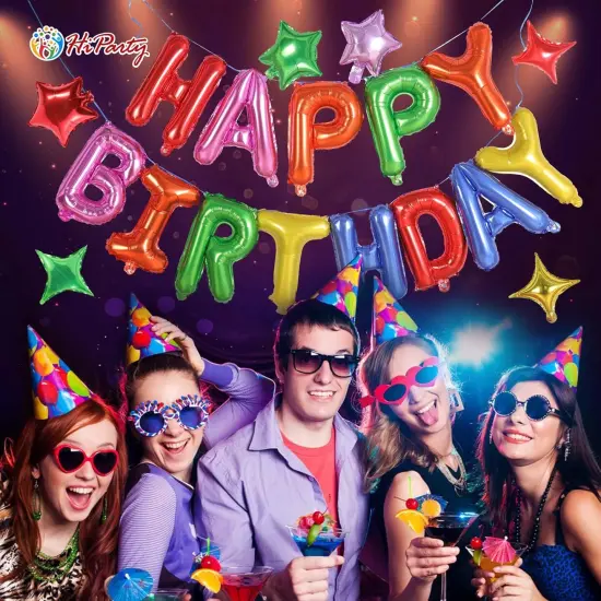 3D Mylar Foil Happy Birthday Balloons - Rainbow {3}