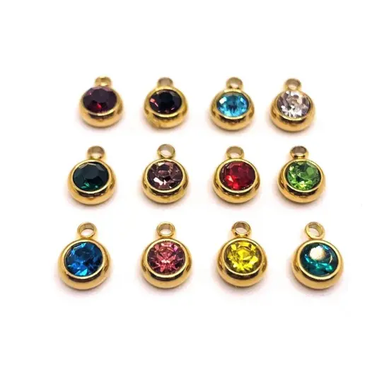 303 Stainless Steel, 18k Gold, Birthstone Rhinestone Set, 8x6mm {1}