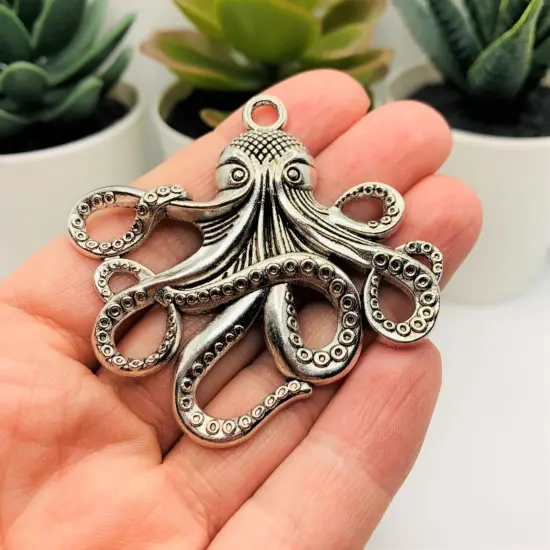 Large Silver Octopus Cthulhu Pendant Charms, 59x56mm {2}