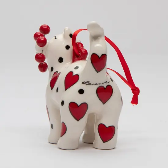 Ceramic White Cat with Red Hearts Ornament, Home Décor, Gift for Her, Mom, Cat Lovers Gift, Pet Loss Gift, Valentines Day Decor {6}