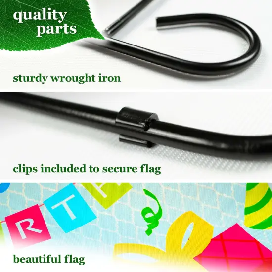 G128 Combo Pack: Garden Flag Stand 36x16IN & Garden Flag Happy Birthday Presents Printed 12x18IN Double Sided {4}