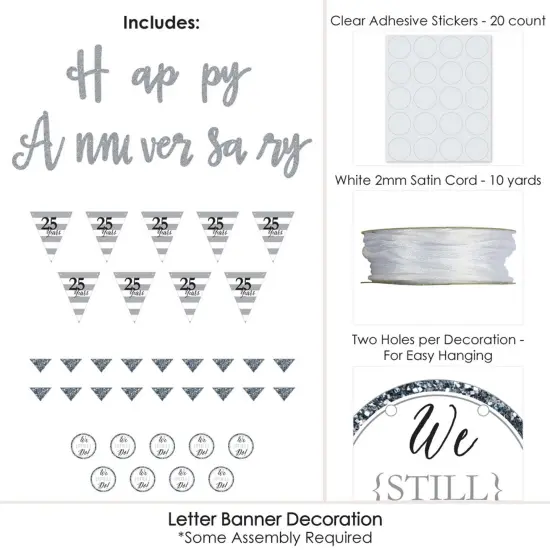 Big Dot of Happiness We Still Do - 25th Wedding Anniversary - Party Letter Banner Decoration - 36 Banner Cutouts and Happy Anniversary Banner Letters {6}