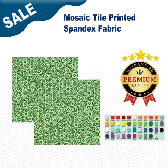 Mosaic Tile Printed Spandex Fabric Green {2}