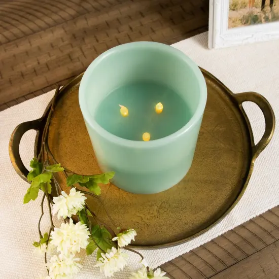 Northlight 6" Sage Green Battery Operated Flameless LED 3-Wick Flickering Wax Pillar Candle {5}