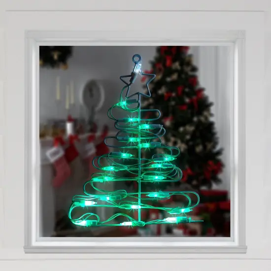 Northlight LED Lighted Christmas Tree Window Silhouette Decoration - 12.5" - Green Lights White {4}