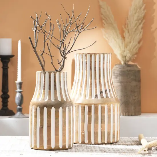 Decorative Handcrafted Mango Wood Vase - 9.25" x 9.25" X 15" {5}