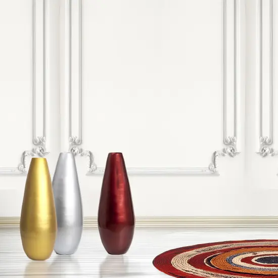 31.5" Spun Bamboo Tall Floor Vase - Sleek Metallic Finish, Elegant Home Decoration, Modern Accent Piece, Living Room Decor, Handcrafted Bamboo Art, Contemporary Interior Design, Unique Tall Vase Set of 3 {2}