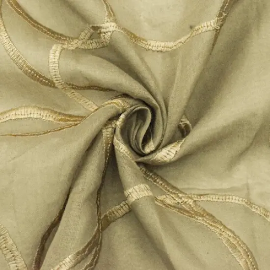 Ecru Beige/Sand Swirl Embroidered Semi-Sheer Drapery Fabric By the Yard {1}