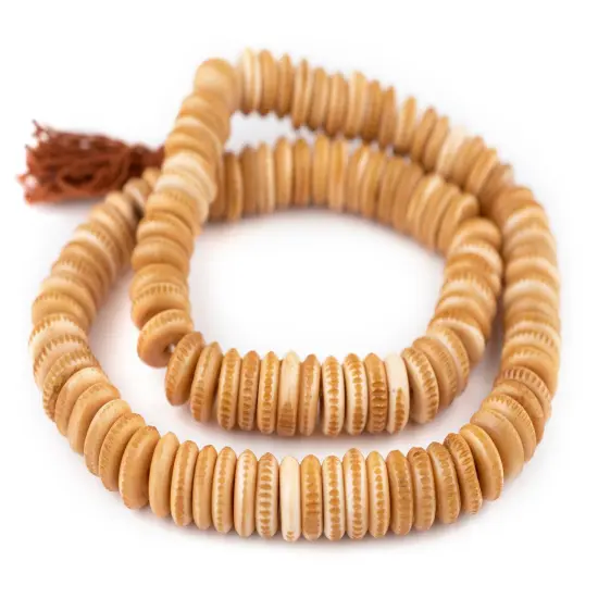 The Bead Chest Premium Carved Disk Bone Mala Beads 4x12mm Nepal Brown Large Hole 18 Inch Strand {3}