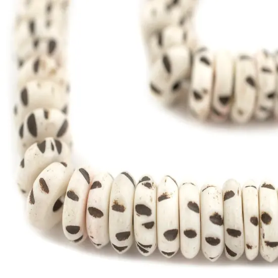 The Bead Chest White Carved Disk Bone Beads 10mm Nepal Black and White Large Hole 18 Inch Strand {1}