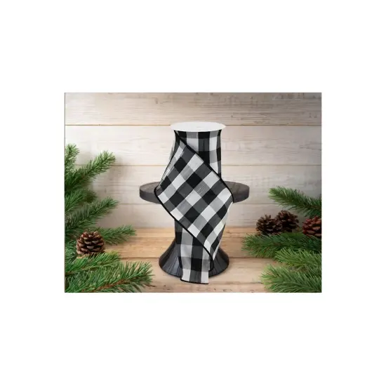 4" Faux Dupioni Check Ribbon: Black & White (10 Yards) {3}