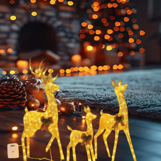 Holiday Decor Deer Set, Champagne Cotton Thread, Three Sizes 60 Inch, 48 Inch & 32 Inch {1}